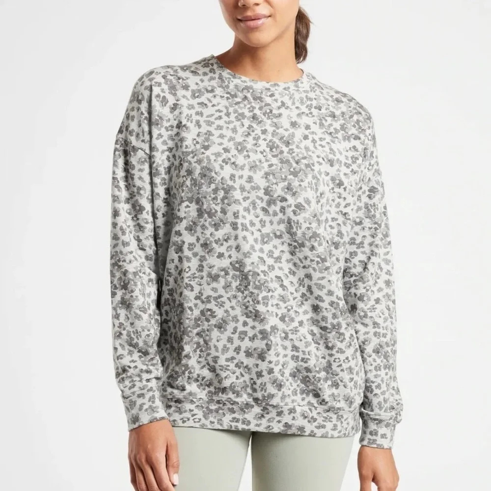Athleta Studio To Street Splatter Sweater Gray Crewneck Pullover